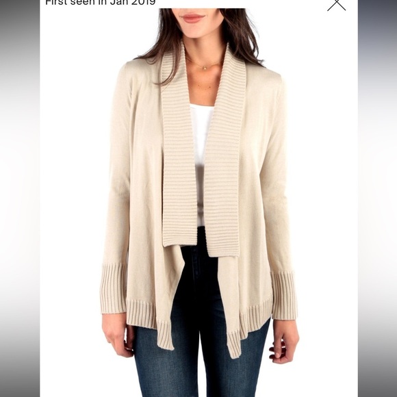NWOT Kut From The Kloth Amabelle Open Front Cardigan Sweater Ribbed Tan - Picture 2 of 9
